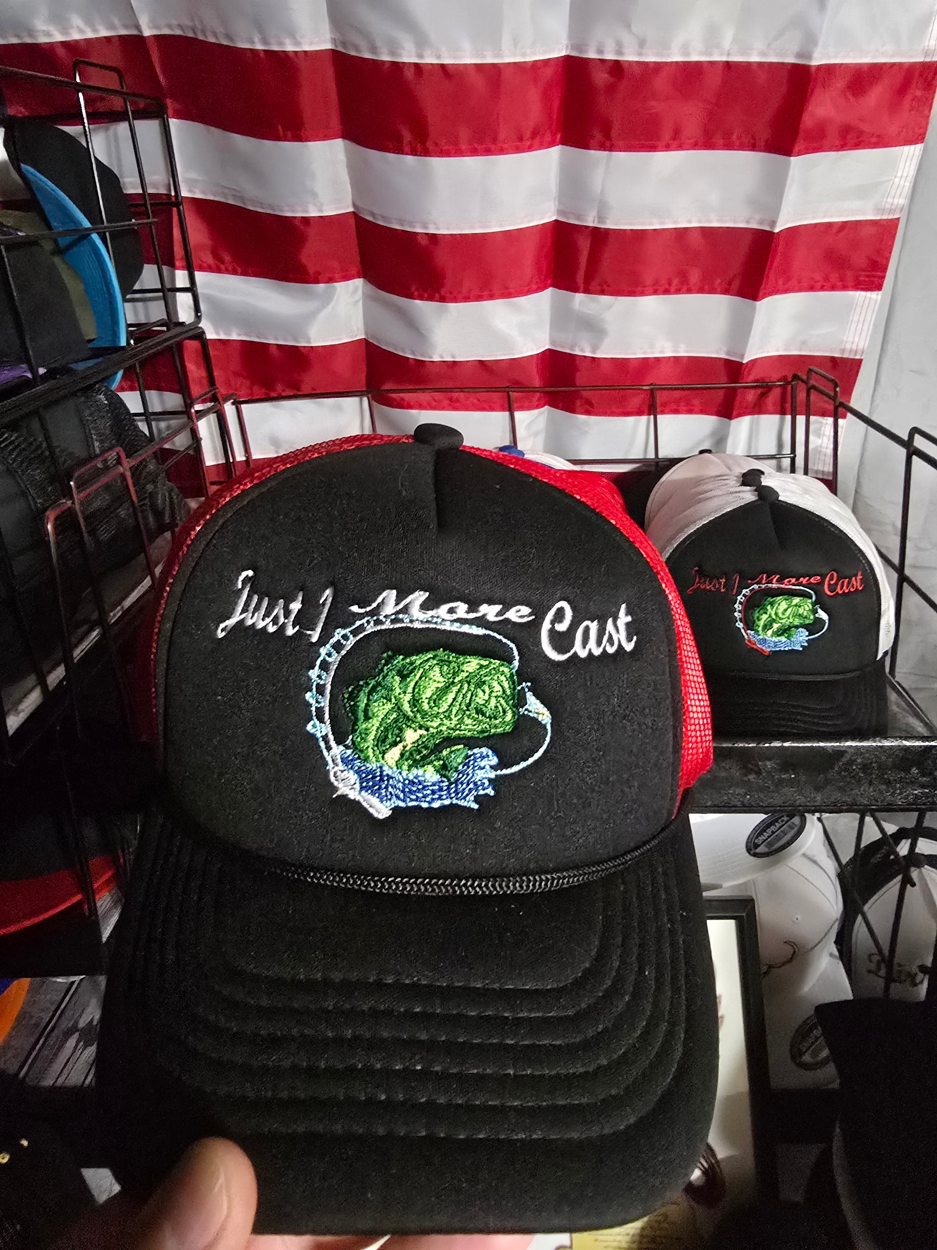 trucker style hat just 1 more cast logo